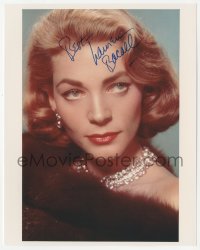 4p0530 LAUREN BACALL signed color 8x10 REPRO still 1980s glamorous portrait with fur & diamonds!