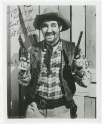 4p0611 PAT BUTTRAM signed 8x9.75 REPRO still 1980s cowboy portrait w/guns in Beyond the Purple Hills!