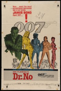 4p0064 DR. NO signed 1sh 1963 by production designer Ken Adam, art of Sean Connery as James Bond!