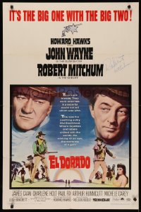4p0065 EL DORADO signed 1sh 1967 by Robert Mitchum, great image with big John Wayne, Howard Hawks!