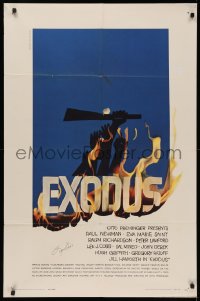 4p0067 EXODUS signed 1sh 1961 by souce novel author Leon Uris, great Saul Bass art, Otto Preminger!