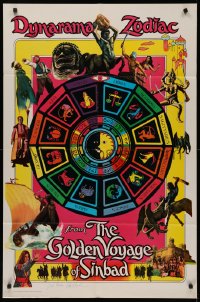 4p0078 GOLDEN VOYAGE OF SINBAD signed teaser 1sh 1974 by Ray Harryhausen, cool different zodiac art!