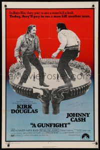 4p0080 GUNFIGHT signed 1sh 1971 by director Lamont Johnson, great image of Kirk Douglas & Johnny Cash!