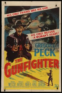 4p0081 GUNFIGHTER signed 1sh 1950 by director Henry King, Gregory Peck's only friends were his guns!