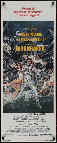 4p0025 MOONRAKER signed insert 1979 by Richard Kiel, Goozee art of Roger Moore as James Bond!