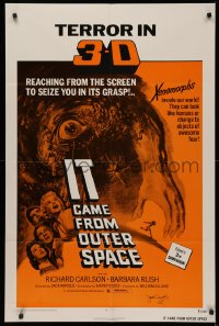 4p0089 IT CAME FROM OUTER SPACE signed 1sh R1972 by director Jack Arnold, Ray Bradbury terror in 3-D!