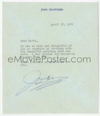 4p0259 JOAN CRAWFORD signed letter 1970 she was touched and delighted by our consignor's card to her!