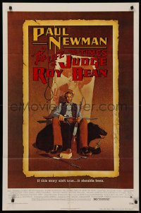 4p0096 LIFE & TIMES OF JUDGE ROY BEAN signed 1sh 1972 by director John Huston, Amsel art of Newman!