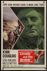 4p0097 LONELY ARE THE BRAVE signed 1sh 1962 by Kirk Douglas, who was strong enough to tame him!