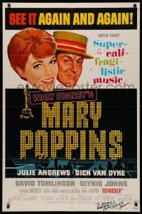 4p0101 MARY POPPINS signed style B 1sh R1973 by music composer Richard M. Sherman, Disney classic!