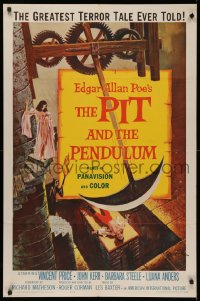 4p0110 PIT & THE PENDULUM signed 1sh 1961 by poster artist Fred Fixler, from Edgar Allan Poe's story!
