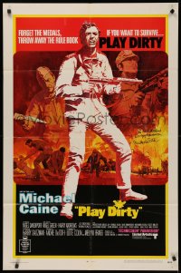 4p0111 PLAY DIRTY signed 1sh 1969 by director Andre De Toth, art Michael Caine with machine gun!