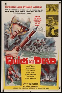 4p0112 QUICK & THE DEAD signed 1sh 1963 by Victor French, art of soldiers storming beachfront!
