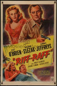 4p0116 RIFF-RAFF signed 1sh 1947 by Anne Jeffreys, great art with Pat O'Brien & Slezak, film noir!