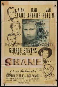 4p0118 SHANE signed 1sh 1953 by BOTH Ben Johnson AND Jack Palance, George Stevens classic western!