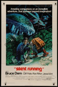 4p0119 SILENT RUNNING signed 1sh 1972 by director Douglas Trumbull, cool Akimoto art of Bruce Dern!