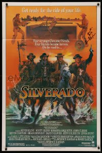 4p0120 SILVERADO signed 1sh 1985 by director Lawrence Kasdan, Bob Peak art of Kline, Glenn & cast!