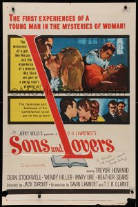 4p0125 SONS & LOVERS signed 1sh 1960 by director Jack Cardiff, from D.H. Lawrence's novel!