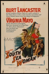 4p0126 SOUTH SEA WOMAN signed 1sh 1953 by BOTH Chuck Connors AND Paul Burke, art of Lancaster & Mayo!