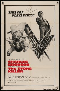 4p0130 STONE KILLER signed 1sh 1973 by Charles Bronson, as a cop who plays dirty, Michael Winner!