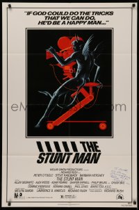 4p0132 STUNT MAN signed 1sh 1980 by director Richard Rush, cool art of demon working movie camera!