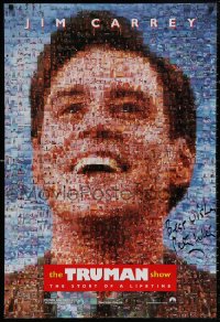 4p0024 TRUMAN SHOW signed teaser DS 1sh 1998 by director Peter Weir, cool mosaic art of Jim Carrey!