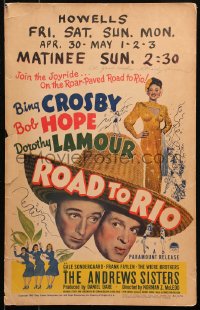 4p0034 ROAD TO RIO signed WC 1948 by Dorothy Lamour, great image with Bing Crosby & Bob Hope!