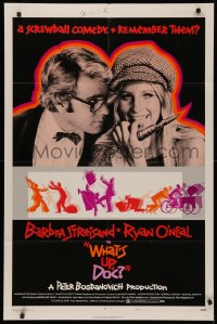4p0138 WHAT'S UP DOC signed style B 1sh 1972 by director Peter Bogdanovich, c/u Streisand & O'Neal!