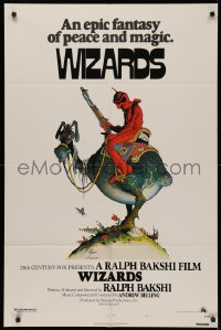 4p0141 WIZARDS signed 1sh 1977 by poster artist William Stout, cool Ralph Bakshi sci-fi animation!