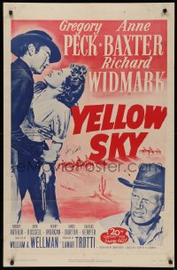 4p0143 YELLOW SKY signed 1sh R1952 by John Russell, art of Gregory Peck, Anne Baxter & Widmark!