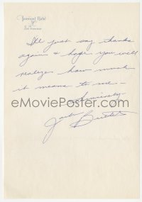 4p0258 JACK BUETEL signed letter 1950s thanking author for Keyhole Portrait she did on him!