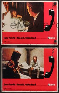 4r0595 KLUTE 3 LCs 1971 Donald Sutherland & call girl Jane Fonda, dangling telephone art!