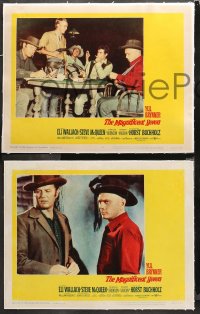 4r0602 MAGNIFICENT SEVEN 3 linen LCs 1960 Yul Brynner, Steve McQueen, John Sturges, includes candid!