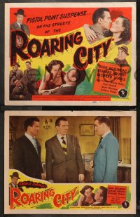 4r0264 ROARING CITY 8 LCs 1951 Hugh Beaumont film noir, pistol point suspense on the streets!
