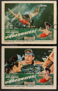 4r0563 UNDERWATER 4 LCs 1955 Howard Hughes, sexiest skin diver Jane Russell, Richard Egan!