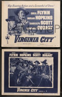 4r0349 VIRGINIA CITY 8 LCs R1951 Errol Flynn, Randolph Scott, Miriam Hopkins, cool western action!
