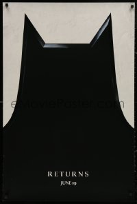 4s0843 BATMAN RETURNS teaser DS 1sh 1992 Burton, Keaton, cool partial bat symbol, dated design!