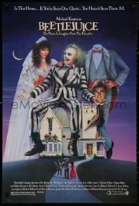 4s0846 BEETLEJUICE 1sh 1988 Tim Burton, Ramsey art of Michael Keaton, Baldwin & Geena Davis!