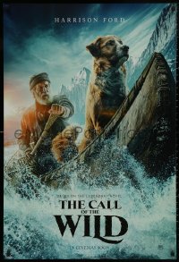 4s0866 CALL OF THE WILD int'l teaser DS 1sh 2020 Jack London, image of Harrison Ford & dog on canoe!