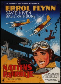 4s0466 DAWN PATROL Danish R1960s cool different art of pilot Errol Flynn & World War I airplanes!