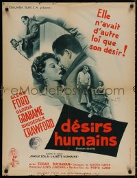 4s0595 HUMAN DESIRE French 24x31 1955 Gloria Grahame born to be bad, kissed & make trouble, Lang!