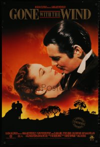 4s0122 GONE WITH THE WIND 27x40 video poster R1998 classic image of Clark Gable and Vivien Leigh!