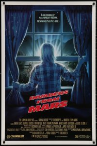 4s0978 INVADERS FROM MARS 1sh 1986 Tobe Hooper, art by Mahon, he knows they're here, R-rated!