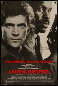 4s1009 LETHAL WEAPON 1sh 1987 great close image of cop partners Mel Gibson & Danny Glover!