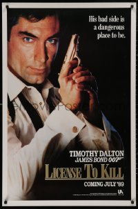 4s1010 LICENCE TO KILL teaser 1sh 1989 Dalton as Bond, his bad side is dangerous, 'License'!