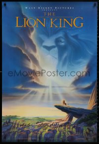 4s1014 LION KING DS 1sh 1994 Disney Africa, John Alvin art of Simba on Pride Rock with Mufasa in sky