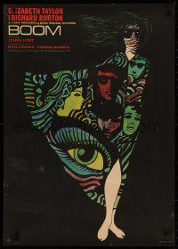 4s0482 BOOM Polish 23x32 1970 Elizabeth Taylor, Losey, Tennessee Williams, different Hibner art!