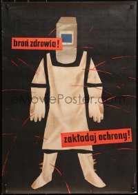 4s0061 BRON ZDROWIA ZAKLADAJ OCHRONY Polish 19x27 1956 Roman Cieslewicz art of protected worker!