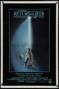 4s1081 RETURN OF THE JEDI int'l 1sh 1983 Star Wars, hands holding lightsaber by Tim Reamer!