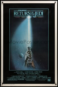 4s1080 RETURN OF THE JEDI 1sh 1983 George Lucas, art of hands holding lightsaber by Tim Reamer!
